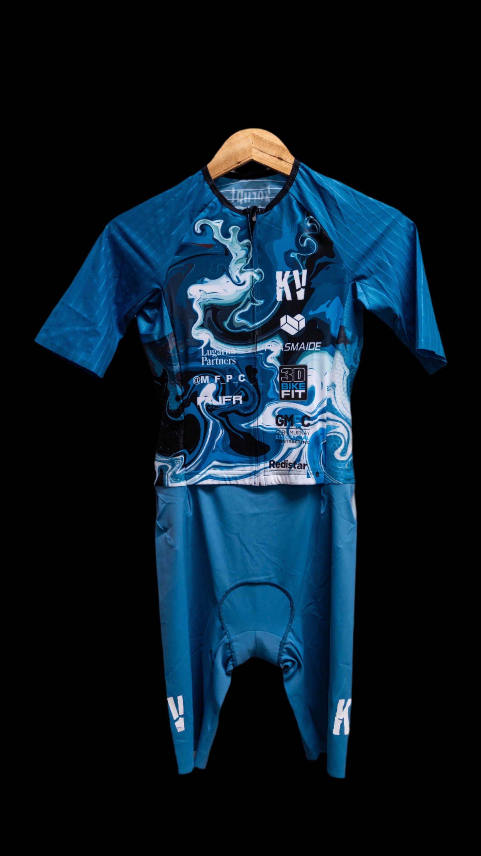 Custom blue abstract aero trisuit