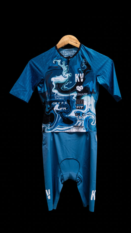 Custom blue abstract aero trisuit